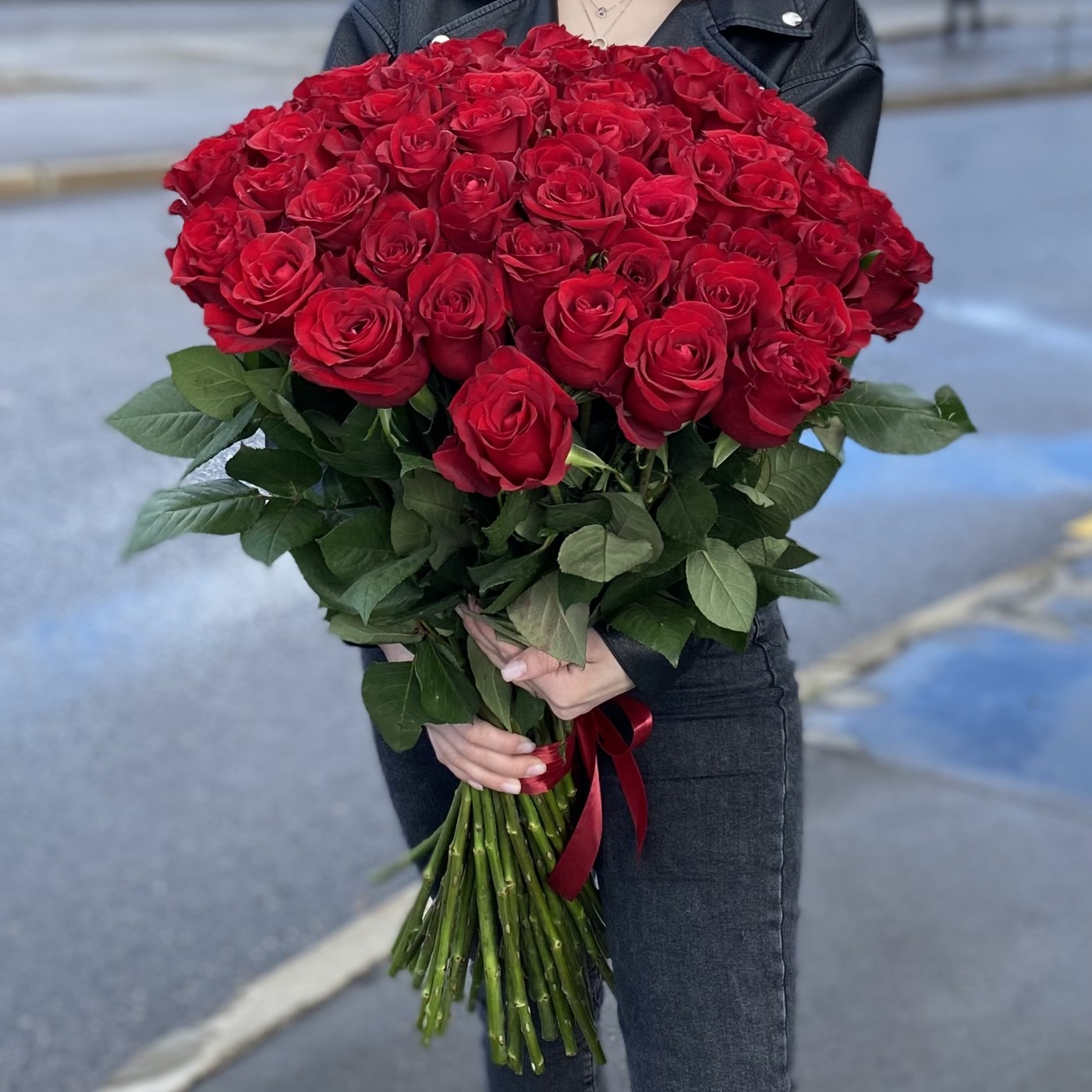 51 красная роза 80 см