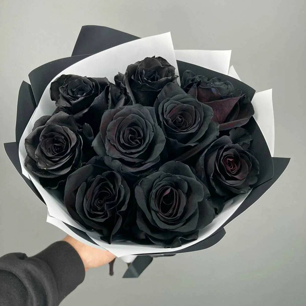 Букет из 9 чёрных роз 