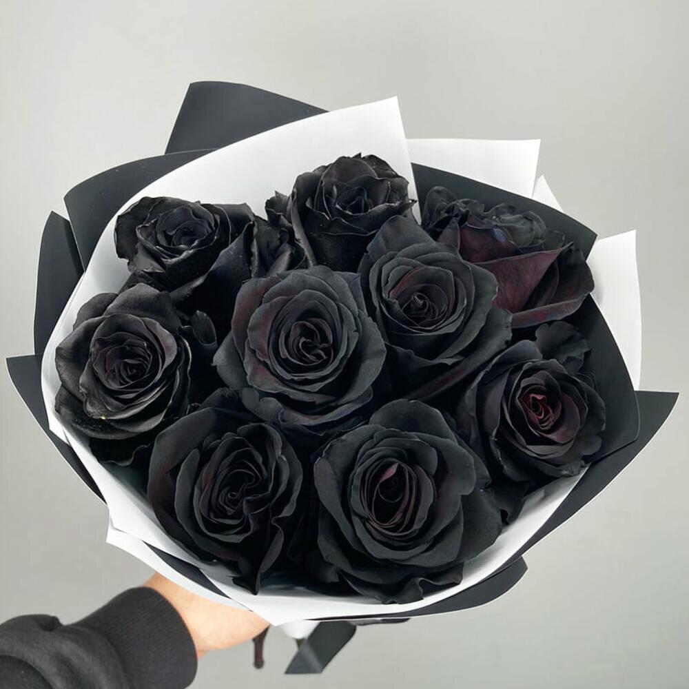 Букет из 9 чёрных роз 