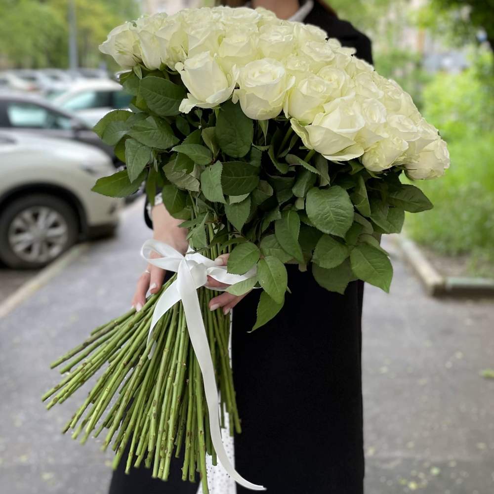 Букет из 101 белой розы Premium