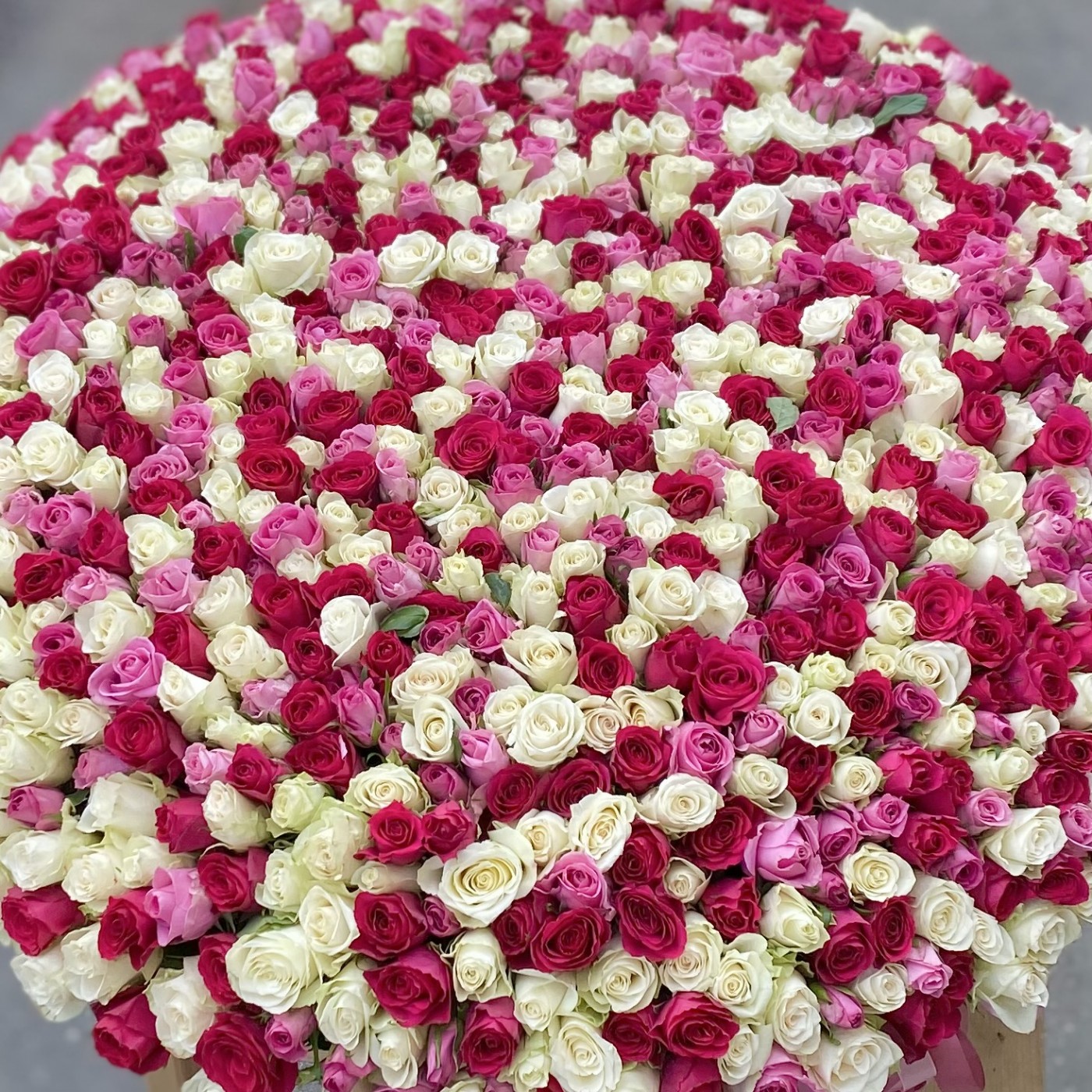 Корзина из 1001 красно-белой розы