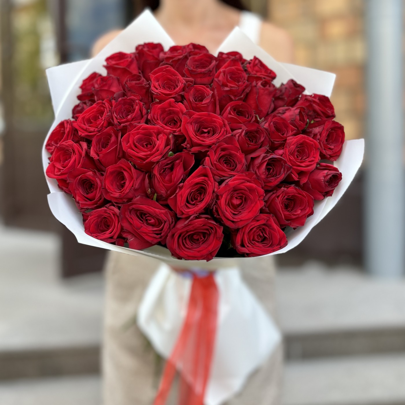 45 красных роз 60 см