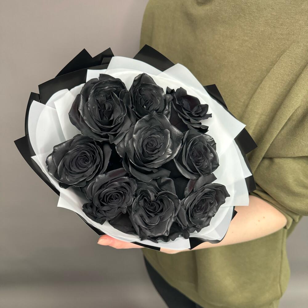 Букет из 9 чёрных роз 