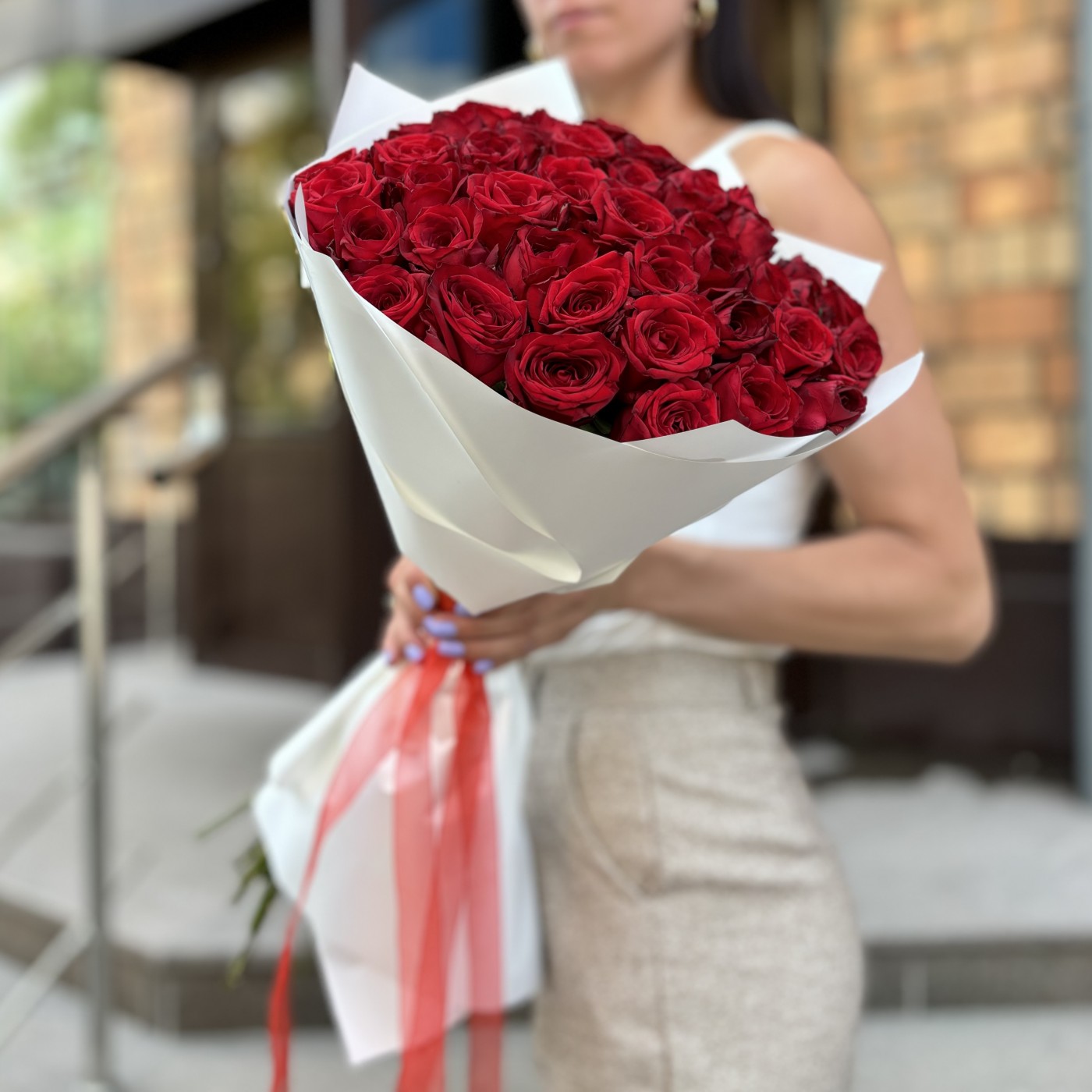 45 красных роз 60 см