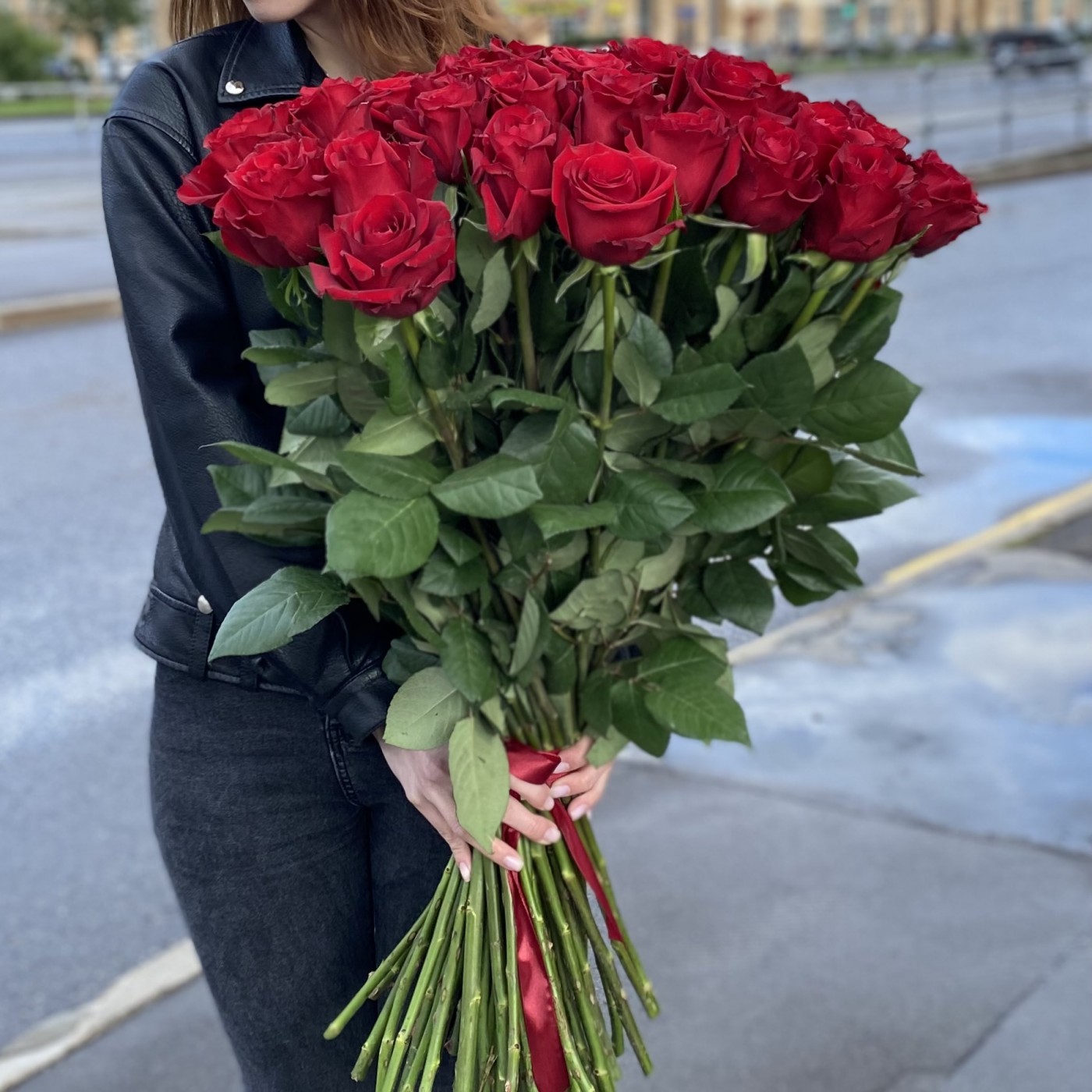 51 красная роза 80 см