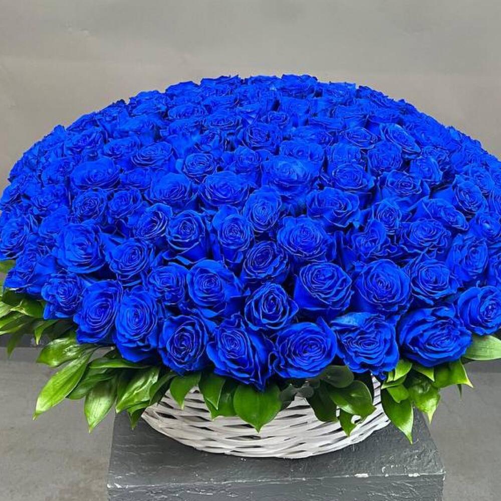 101 синяя роза в корзине
