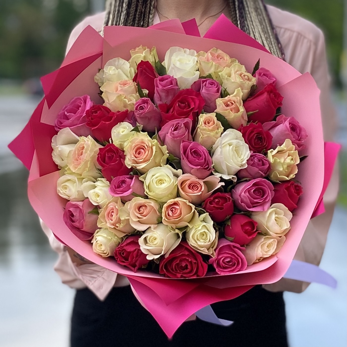 51 роза mix 40 см