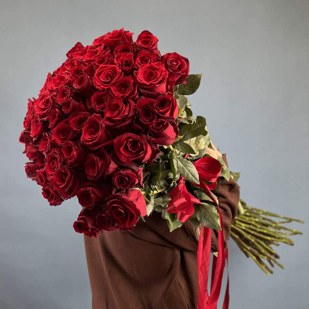 51 красная роза 100 см