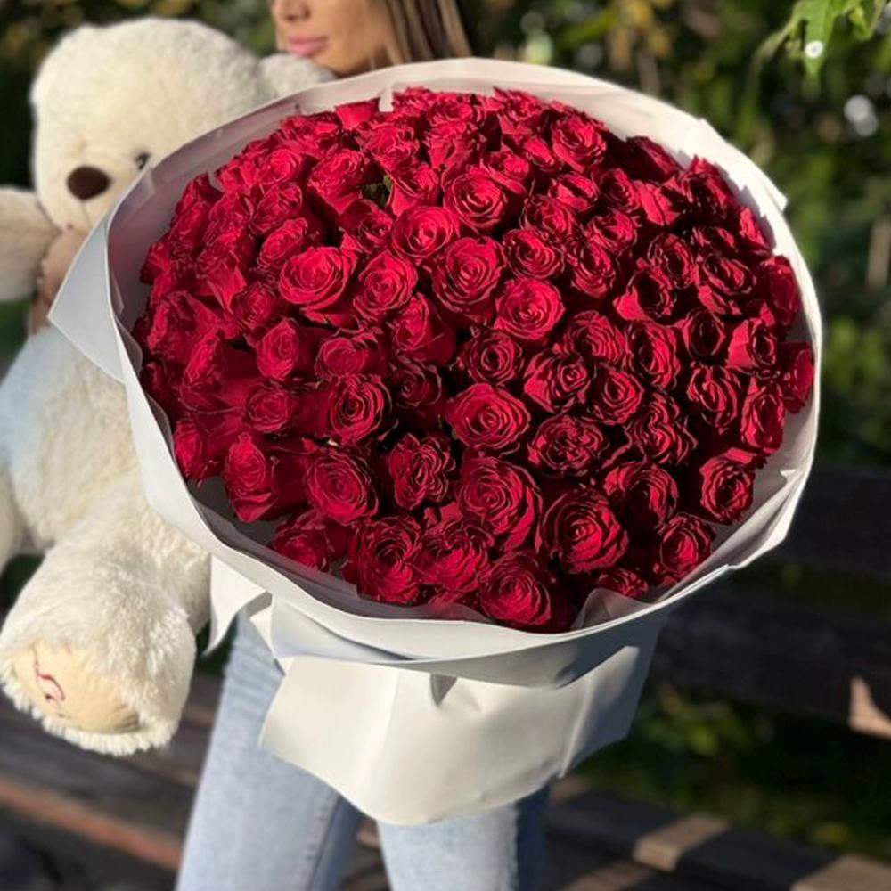 Акция! 101 красная роза 40 см.