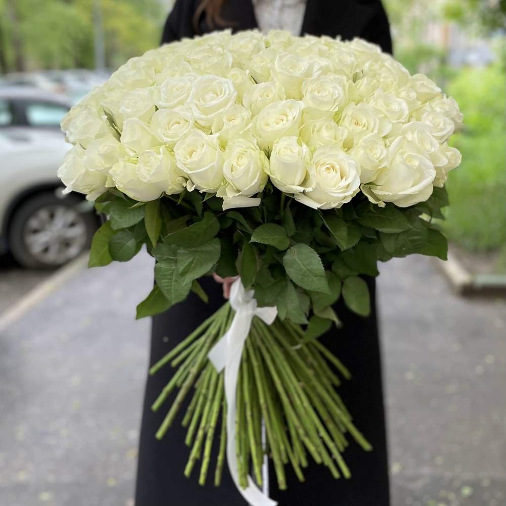 Букет из 101 белой розы Premium