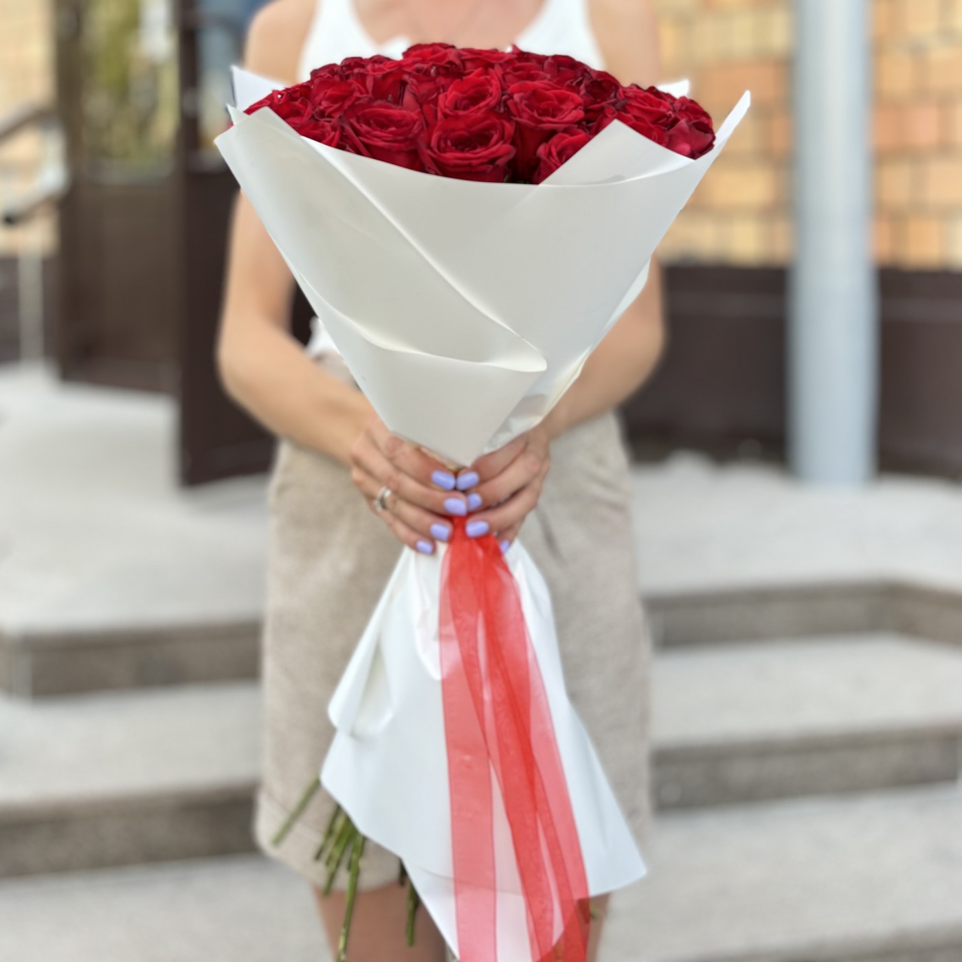 45 красных роз 60 см