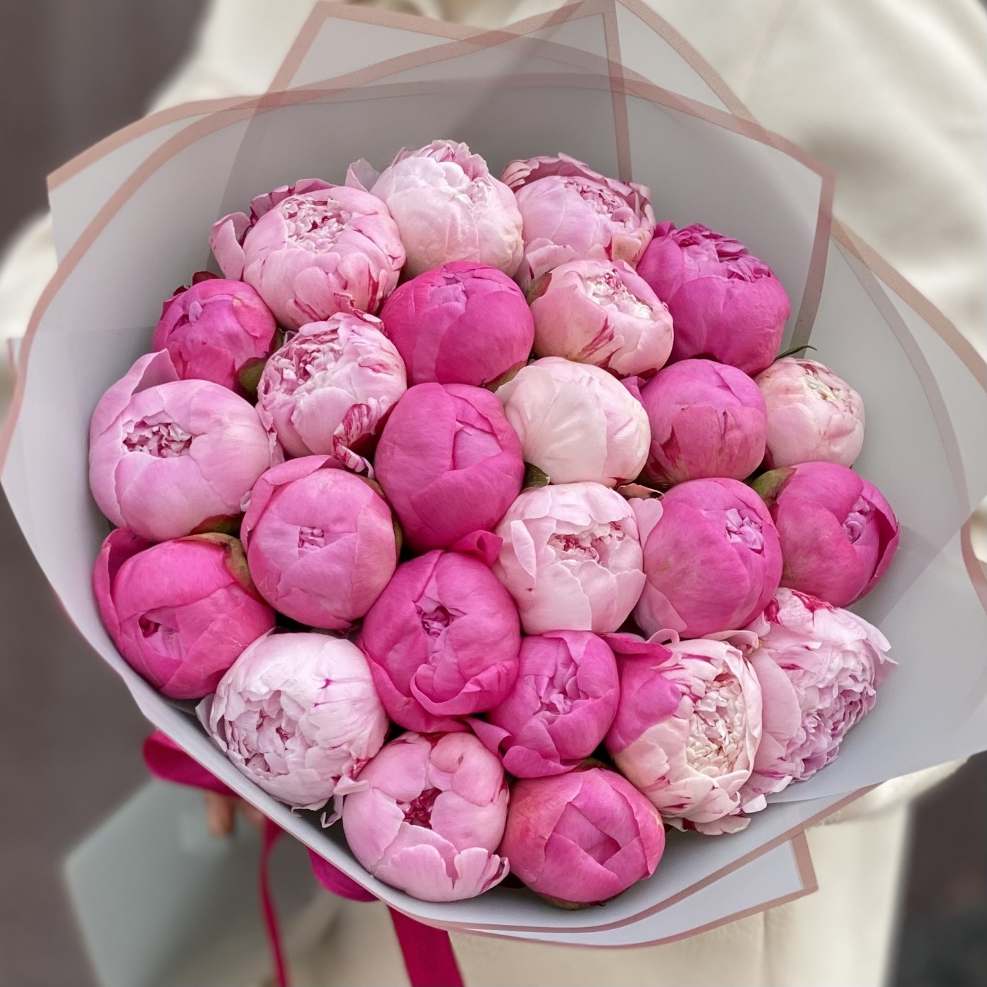 Букет из 25 нежно-розовых пионов Сара Бернар