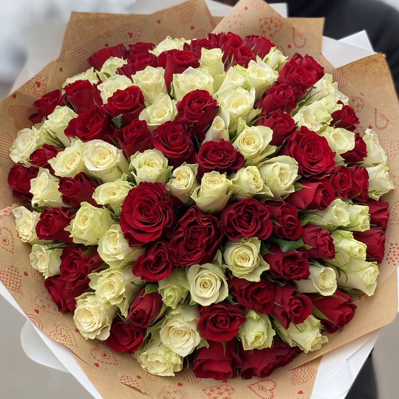 101 красно-белая роза 40 см